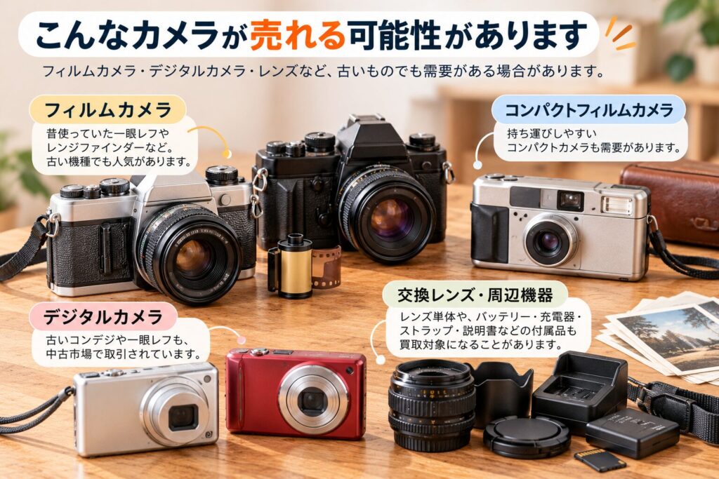 古いフィルムカメラ・デジタルカメラ・交換レンズなどの種類
